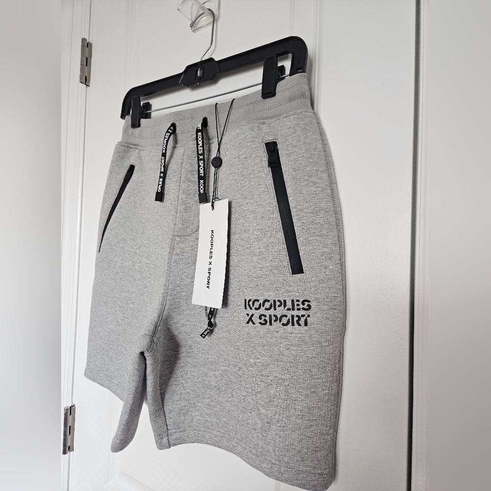 NWT The Kooples X Sport Neoprene Light Grey Shorts With Double Zip Size Small